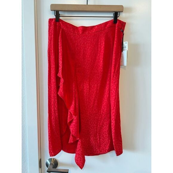 NWT 1.State Ruffle Front Tonal Leopard Pencil Skirt in Cherry Red 12 - Picture 2 of 6